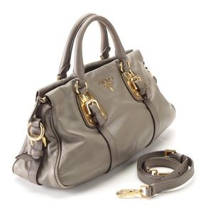 Prada Medium Tote in Grey Calfskin Leather with detachable strap